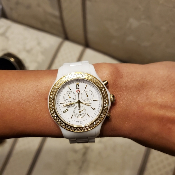 Michele white diamond watch - ceramic and gold - Picture 1 of 5